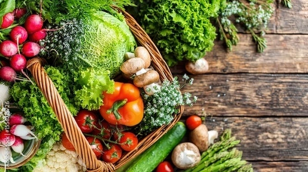 Obraz Fresh vegetables in a woven basket, a vibrant display of natural abundance and healthy living
