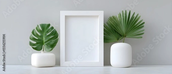 Obraz Minimalist decor with plants and a blank frame