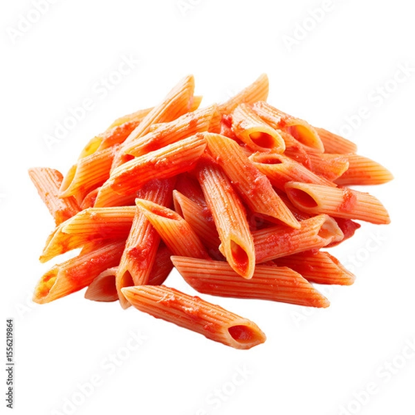 Obraz A Vibrant Pile Of Penne Arrabbiata Glistens On A White Surface Inviting With Its Rich Red Sauce