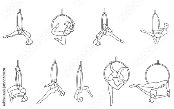 Obraz Set of Aerial Dancing Hanging in Hoop acrobat doodle collection