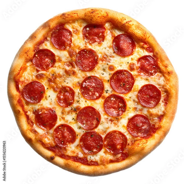 Obraz Appetizing Pepperoni Pizza With Melted Cheese And Herbs Isolated On A Clean White Background