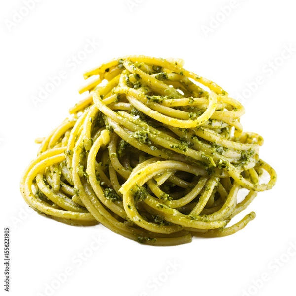 Obraz Isolated Pesto Spaghetti Creates A Simple And Clean Culinary Composition With Vibrant Green Sauce