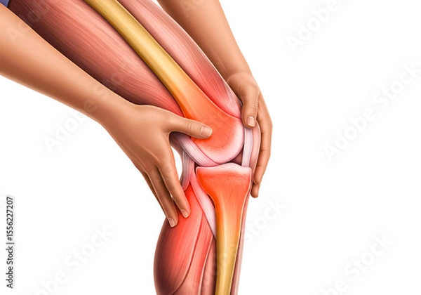 Fototapeta Human knee joint with inflammation and pain isolated on transparent background