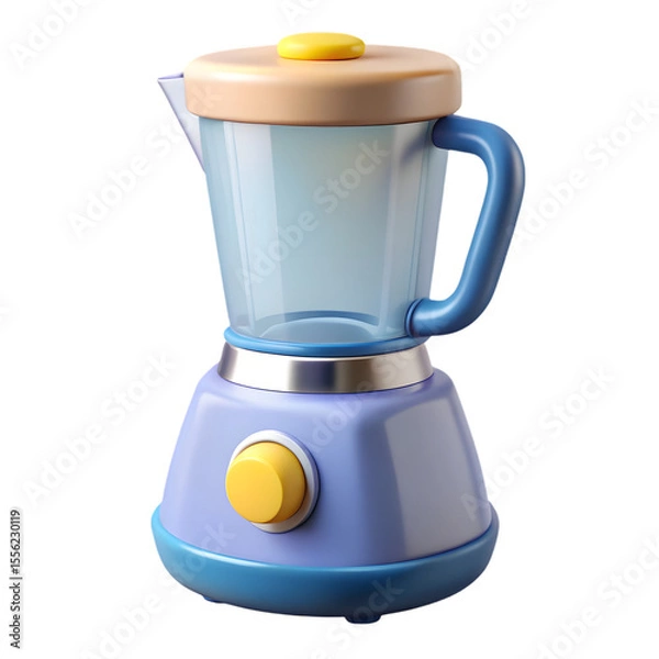 Fototapeta Cute cartoon blender with yellow button and blue handle isolated on transparent background