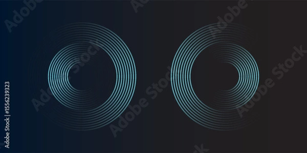 Fototapeta Blue abstract background with glowing circles. Swirl circular lines pattern. Geometric spiral. Twirl element. Modern graphic design. Futuristic technology concept.