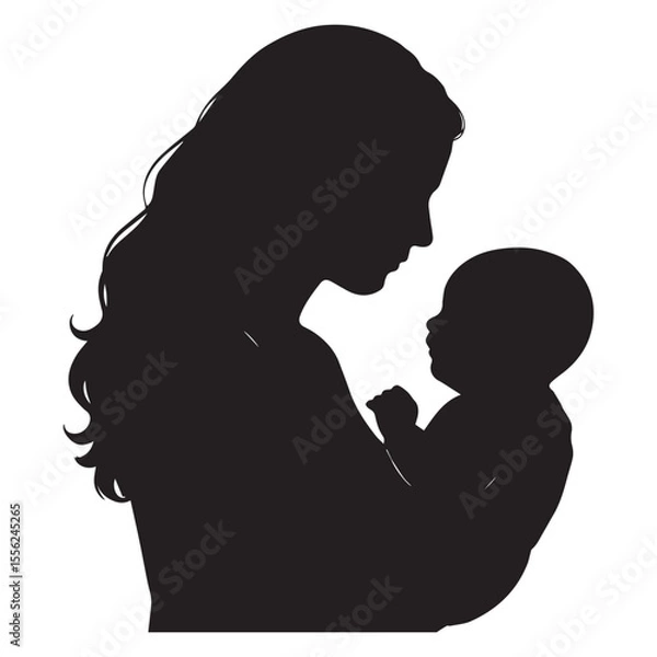 Obraz Silhouette of a Mother Holding Her Baby, Depicting the Tender Connection and Love Between Them Through Simple Yet Powerful Imagery
