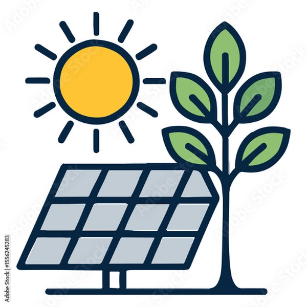 Obraz Sustainable Energy Harmony Solar Panel, Tree, and Sun United for a Greener Environment and Eco-Friendly Future