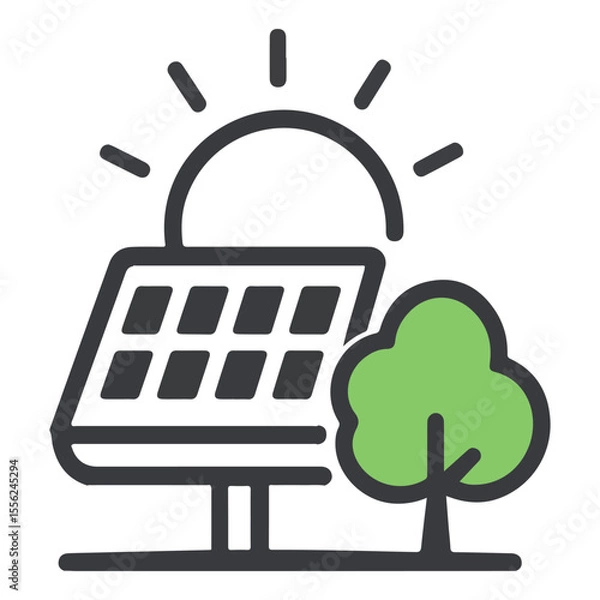 Obraz Sustainable Energy Harmony A Solar Panel with Sun Rays and a Green Tree Symbolizing Eco Consciousness