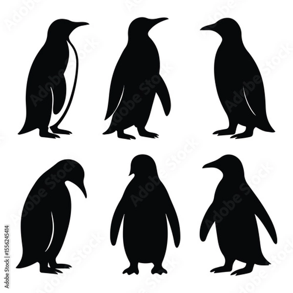 Obraz Silhouetted Penguins in Various Poses A Study in Black and White Birdlife Antarctic Fauna