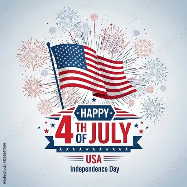 Fototapeta Patriotic Celebration of Independence Day with US Flag and Fireworks Display A Vibrant Expression of American Pride and Freedom