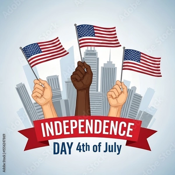 Fototapeta Diverse Hands Raise American Flags in Celebration of Independence Day Honoring Freedom Unity and Patriotism for the United States
