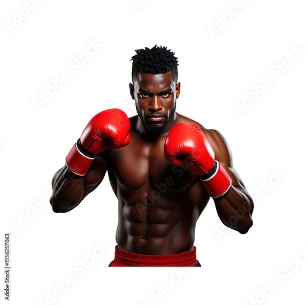 Fototapeta Powerful African American Boxer Ready to Fight, Studio Shot