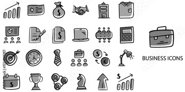 Fototapeta Business simple concept 24 hand drawn Grew color icons set .Vector illustration.	