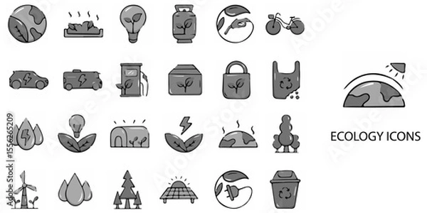 Fototapeta Ecology simple concept 24 hand drawn Grew color icons set .Vector illustration.	