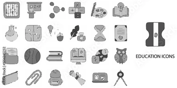 Fototapeta Education simple concept 24 hand drawn Grew color icons set .Vector illustration.	