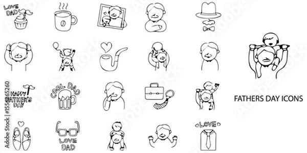 Fototapeta Fathers Day simple concept 24 hand drawn Grew color icons set .Vector illustration.	