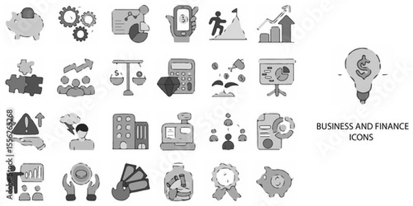 Fototapeta Business and Finance simple concept 24 hand drawn Grew color icons set .Vector illustration.	