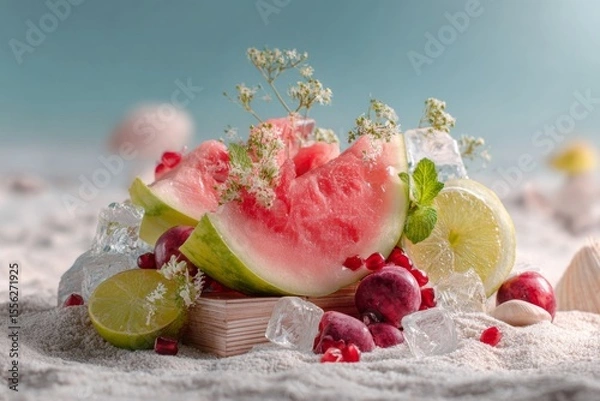 Obraz cooling fruits in summer concept , Generative AI