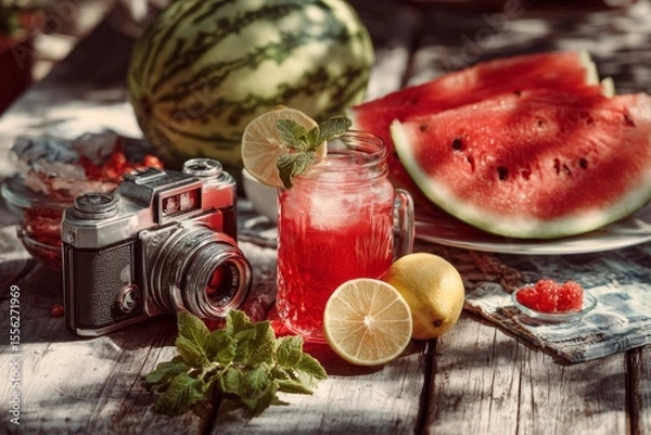 Obraz cooling fruits in summer concept , Generative AI