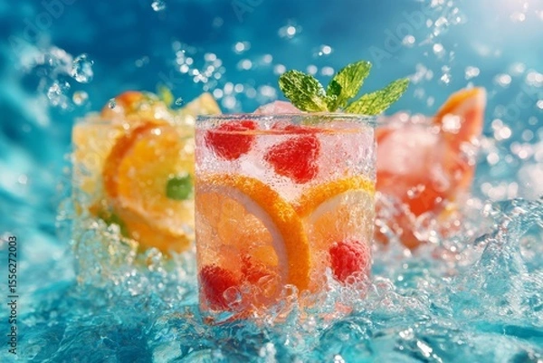 Obraz cooling fruits in summer concept , Generative AI