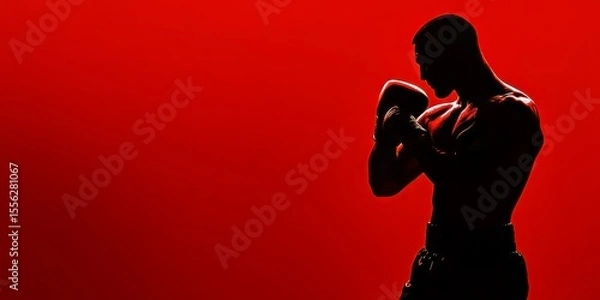 Obraz The dynamic boxer in a powerful stance with red gloves contrasts sharply against the vibrant backdrop, emphasizing his strength and determination.