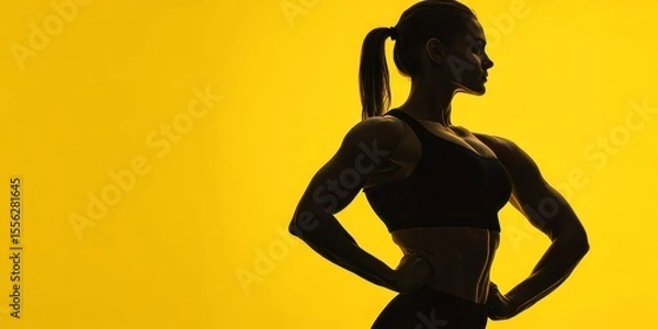 Obraz The fitness model session features dynamic poses by an athlete with vibrant energy under dramatic gold light, showcasing athleticism in a modern, high-contrast photographic style.