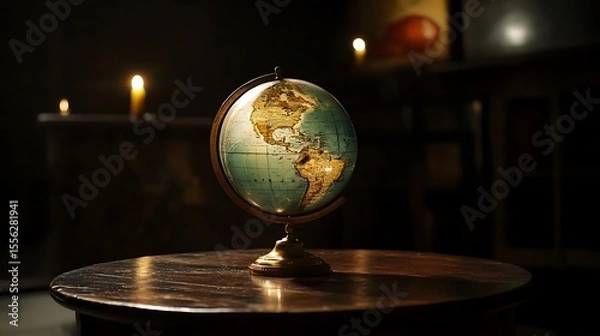 Obraz Vintage world globe on table antique geography earth exploration travel map continents countries adventure