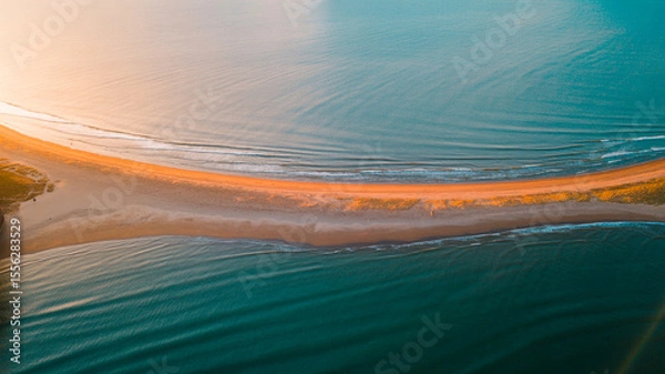 Obraz Golden Curve Aerial View of Crescent Shoreline at Sunset (1)