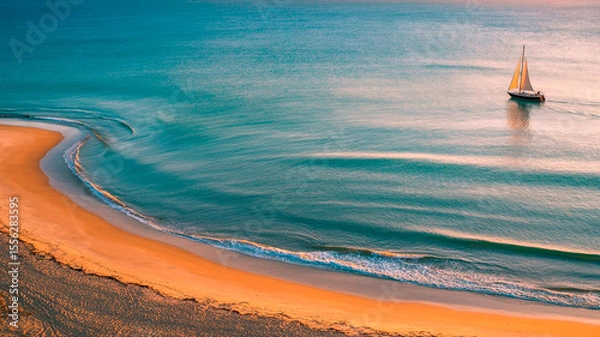 Obraz Golden Curve Aerial View of Crescent Shoreline at Sunset (1)