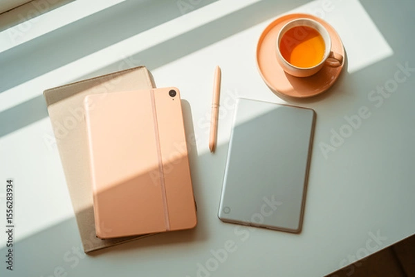 Obraz Peach & Paper A Calm Workspace in Pastel Tones
