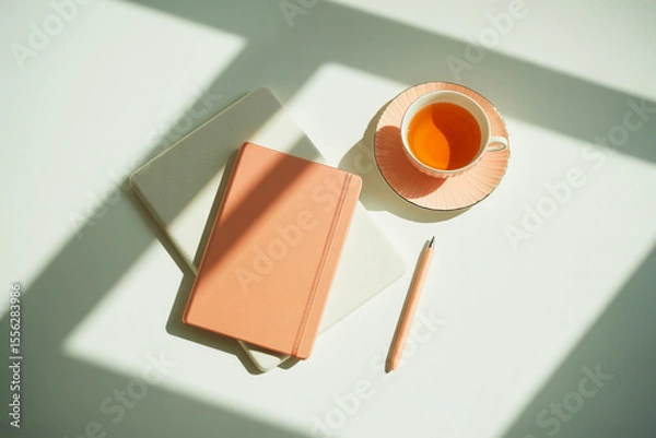 Obraz Peach & Paper A Calm Workspace in Pastel Tones