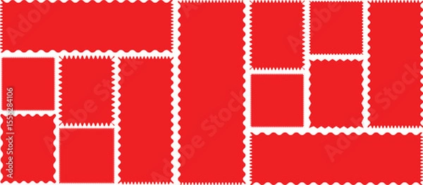 Fototapeta Red Scalloped and Zigzag Frame Set, Geometric Sticker Shapes with Wavy Edges and Silhouette Borders