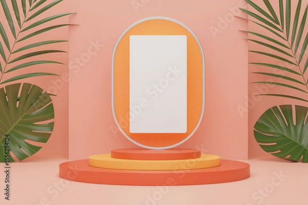 Obraz Tropical Geometry A Modern Display in Coral and Green