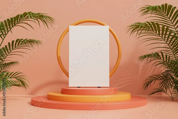 Obraz Tropical Geometry A Modern Display in Coral and Green