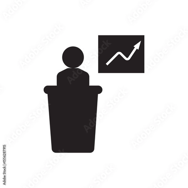 Fototapeta Bussiness presentation icon. Speaker with chart, best for pitch decks, marketing, or training visuals.