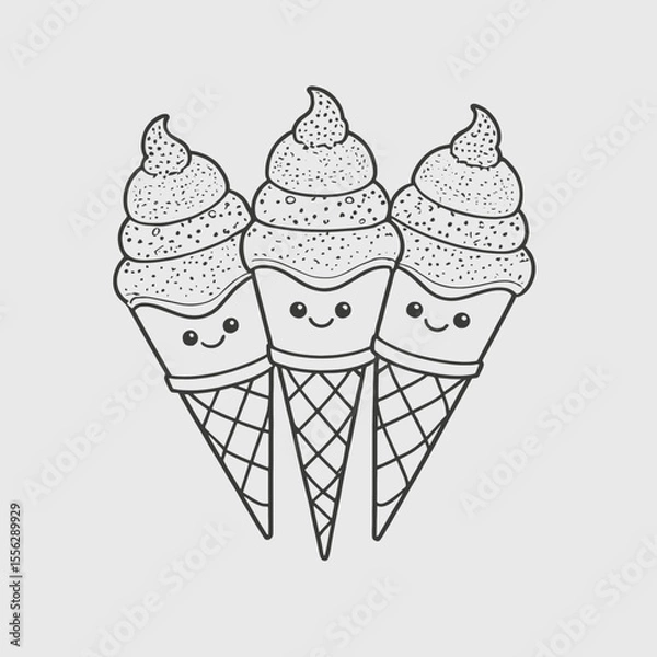 Fototapeta Cheerful Ice Cream Cone Coloring Page for Kids Fun and Simple