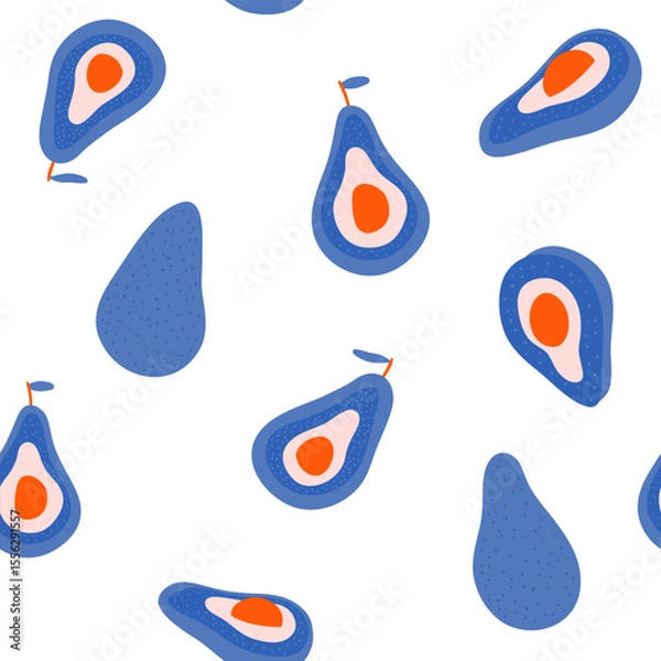 Obraz Cartoon avocado seamless pattern. Abstract design with avocado. Cute avocado texture vector background.