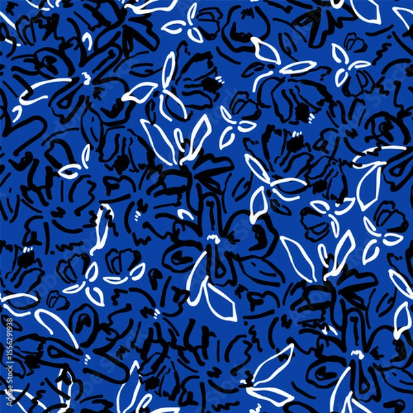 Obraz Seamless ink drawn floral pattern in abstract style. Modern flower texture with abstract shapes and textures. Vector modern background