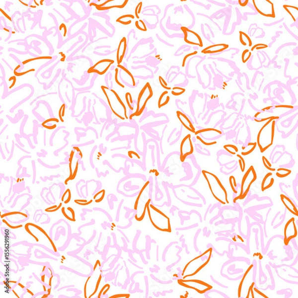 Obraz Seamless ink drawn floral pattern in abstract style. Modern flower texture with abstract shapes and textures. Vector modern background