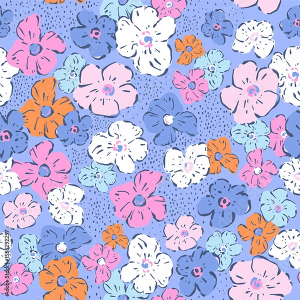 Obraz Seamless hand drawn floral pattern, small flowers texture. Vector botanical texture illustration