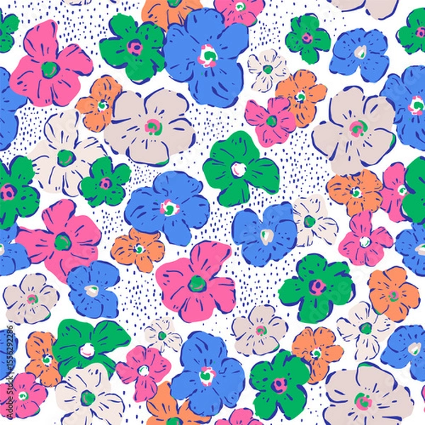 Obraz Seamless hand drawn floral pattern, small flowers texture. Vector botanical texture illustration.