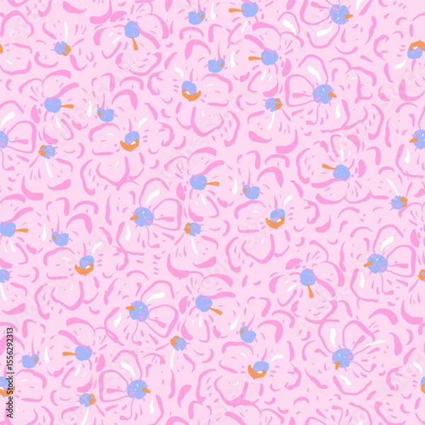 Obraz Seamless hand drawn floral abstract pattern, small flowers texture. Vector botanical texture illustration.