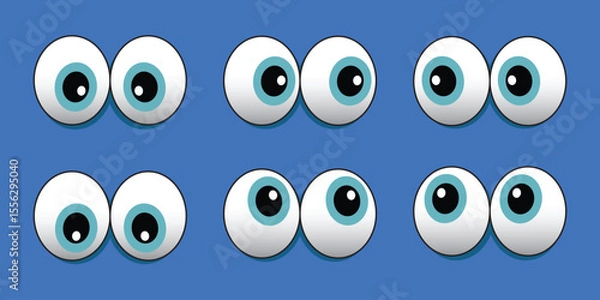Obraz Set of cartoon, comical eyes. Cute character with round eyes and eyelashes. 