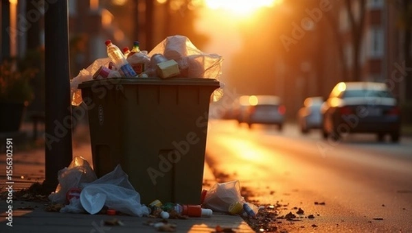 Obraz Trash can at sunset