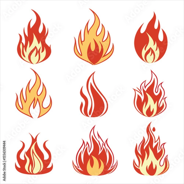 Obraz Nine Vector Fire Icons in Various Styles