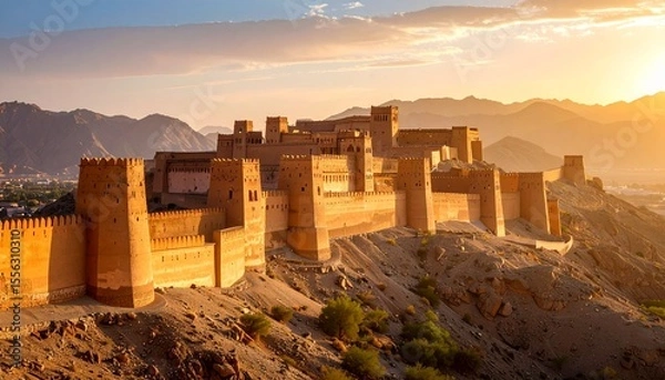 Fototapeta Captivating castle set against a desert backdrop captured from a close-up perspective