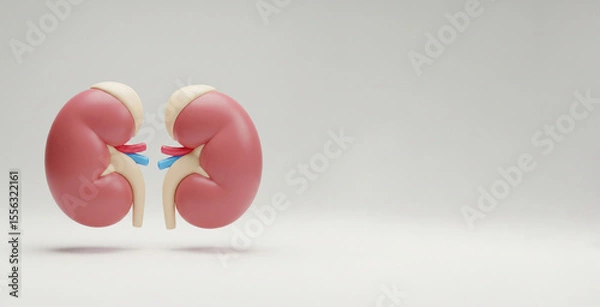 Fototapeta Clean 3D Render of Human Kidney System, For Use in Healthcare Designs, Infographics, or Kidney Health Campaigns.