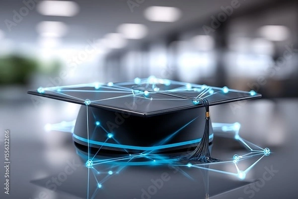 Fototapeta Graduation cap with digital network (1)