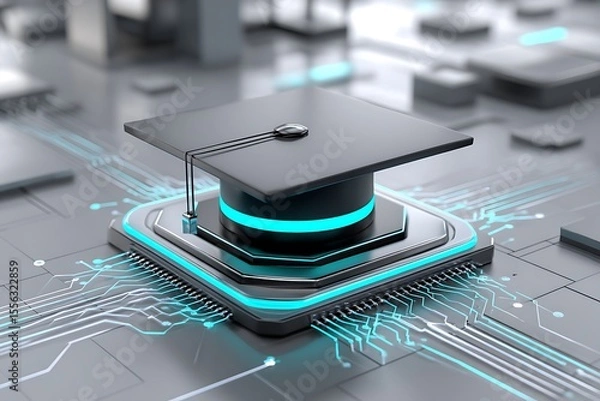 Fototapeta Graduation cap on a CPU chip