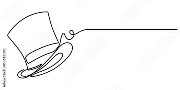 Fototapeta Magic hat with a wand of continuous one line drawing, Magician's Hat Icon on Transparent Background, Magic has outline pro vector illustration. minimal concept one line icon, Magic has outline pro. 